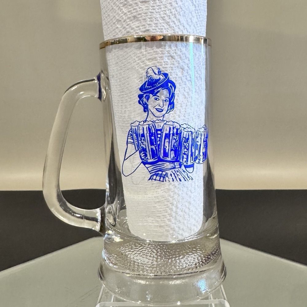 Vintage 1971 Gold Rim Clear Glass Weighted Textured Base Oktoberfest Beer Mug - Picture 2 of 9